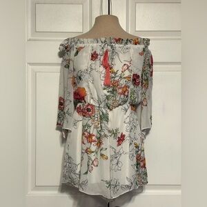 Bailey Blue White Floral Print Off The Shoulder‎ Romper Small Kimono Sleeve